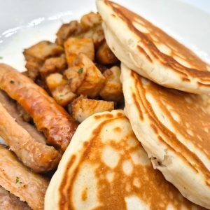 Pancakes, Sausage, and Hash Browns